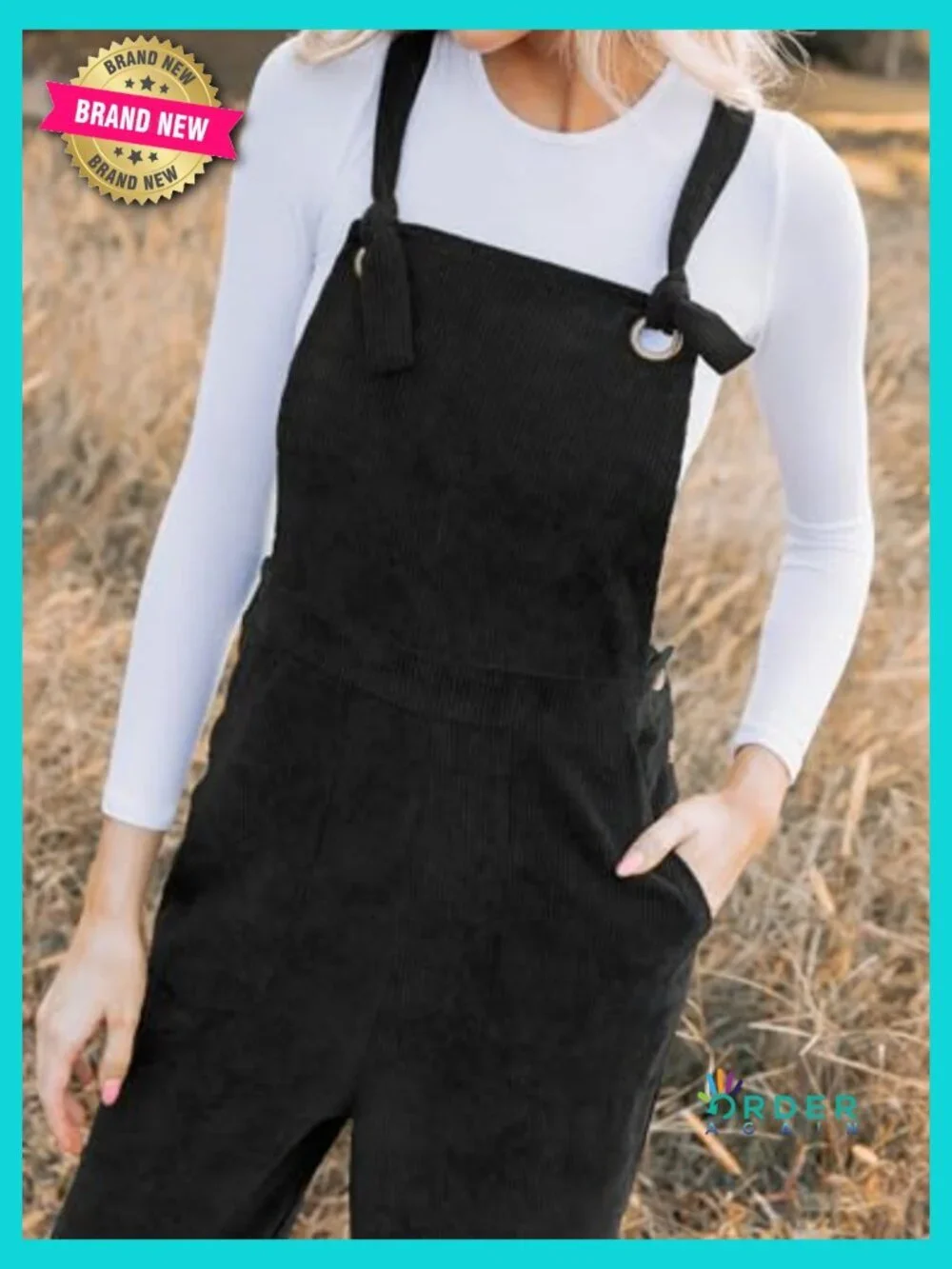 Corduroy Overall Jumpsuit Wide Leg Square Neck Self Tie Strap Fall Casual Romper